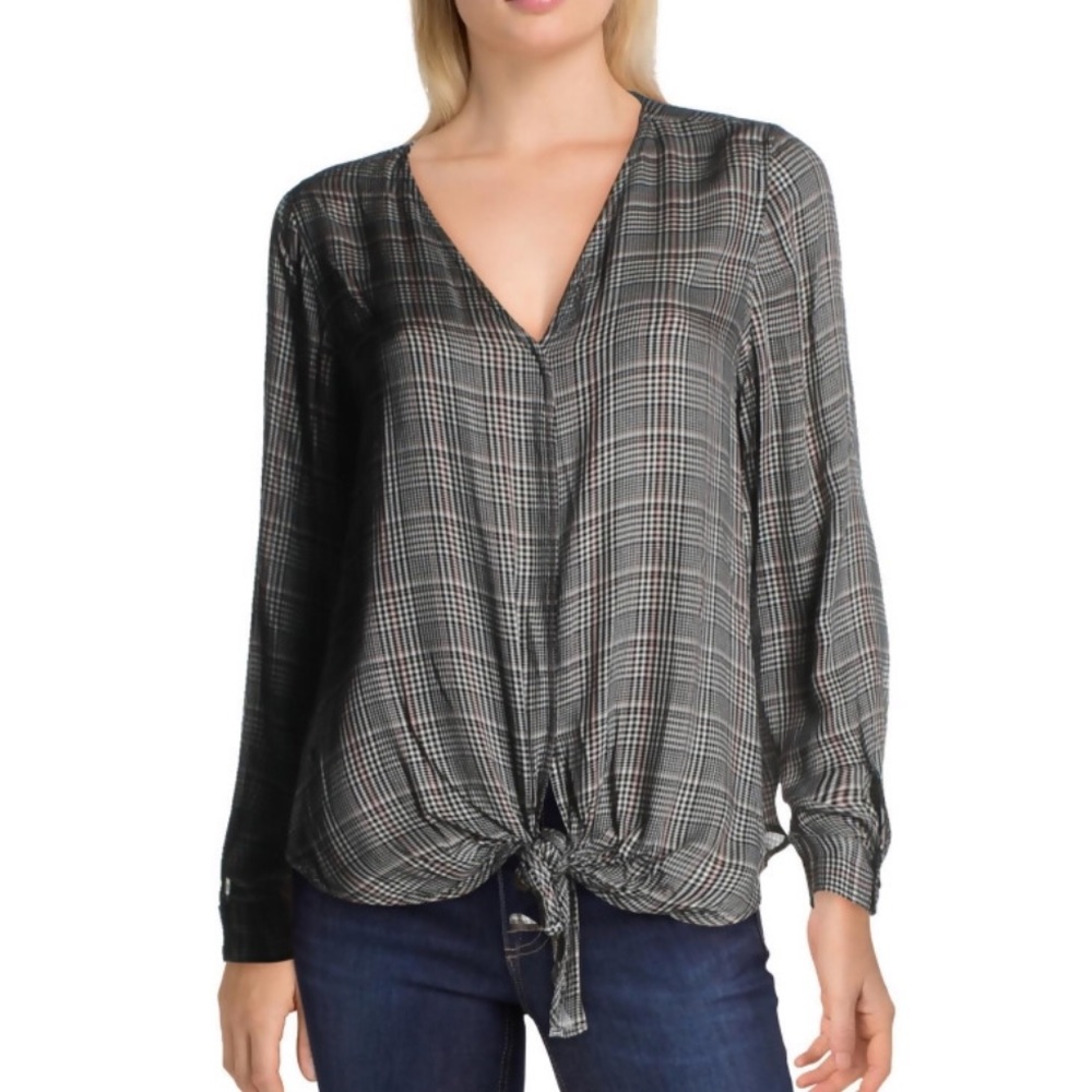 ⚜️ MAX STUDIO Plaid Tie Front Blouse sz XL